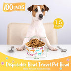 100 Pcs Disposable Dog Bowls 1.5 Cups Pets Disposable Feeding Bowls for Dogs and Cats Pets Paper Travel Cups for Small Medium Dogs Cats Puppy Kitten Dry or Wet Serving Food Water (Classic)