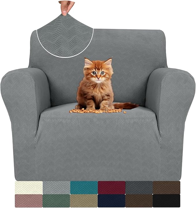 MAXIJIN Chair Covers for Living Room 1 Piece Stretch Sofa Chair Slipcovers with Arms (31"-46") Furniture Protector for Dog Pet Couch Armchair Cover (Chair, Diamond Pattern Light Gray)