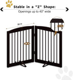 PUPETPO Freestanding Pet Gate for Dogs, Foldable Wooden Dog Gate for House, Indoor Pet Barrier for Stairs, Doorways, Support Feet Included, 24" Height 2 Panels, Brown