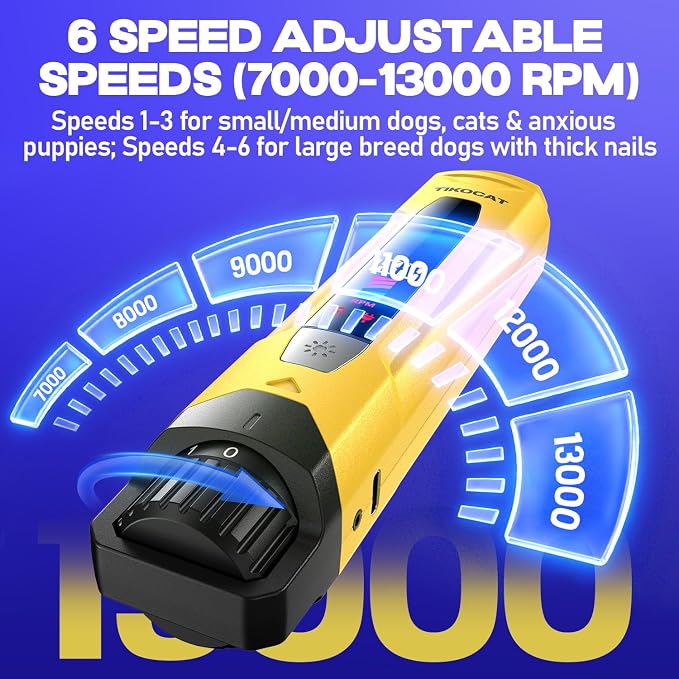 Whisper-Quiet Dog Nail Grinder 50%More Power for Sensitive Dogs,Cat | 6-Speed Pet Nail Trimmer with LED Display & 4 LED Lights, 3 Grinding Bits, No Over-Cutting,Stress-Free Grooming for All Pets