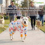 LovinPet Large Dog Pajamas, Four-Leg Stretch Onesie Bodysuit, Lightweight UV-Shielding Pajamas, Anti-Lick Calming Recovery Suit for Surgery, 3D Dino Egg Spikes, Easy on/Off， White， XXL