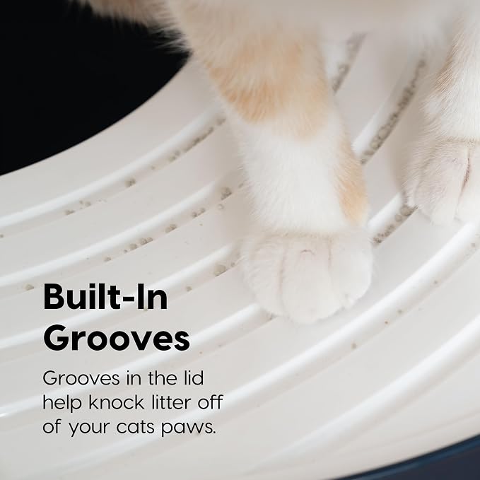 IRIS USA Large Top Entry Cat Litter Box, Hooded Privacy, Navy/White | Dog-Free Zone, Mess Containment System, Protected Interior, Dog Proof Pan, Odor Trapping, Easy Scoop Access
