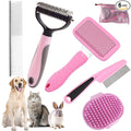 Dog Brush for Shedding,6 PCS in One Pet Slicker Hair Brush Kit Organizer Bag - Dog Cat Grooming Deshedding Undercoat Rake Brush Comb for All Small Large Dogs Cats Pink