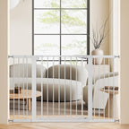 keny 29.7"-51.5" Extra Wide Baby Gate for Stairs, Easy Walk Thru Dog Gate | 21.1" Large Opening Door, Pressured Mounted No Drilling Pet Gate, 30" Tall, White