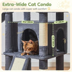 Taoqimiao Cat Tree for Large Cats, 72In Tall Cat Tower, Giant Platform | Widened Cat Condo with Large Scratch Board, 5 Scratching Posts, Metal Frame Hammcock, Cozy Basket, Smoky Gray, MS045G