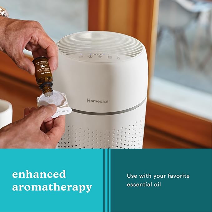 Homedics Air Purifier 5-in-1 HEPA-Type Filtration 853 Sq Ft | UV-C Technology and Carbon Odor Filter, 4 Speeds, Essential Oil Aromatherapy Tray, for Medium Rooms