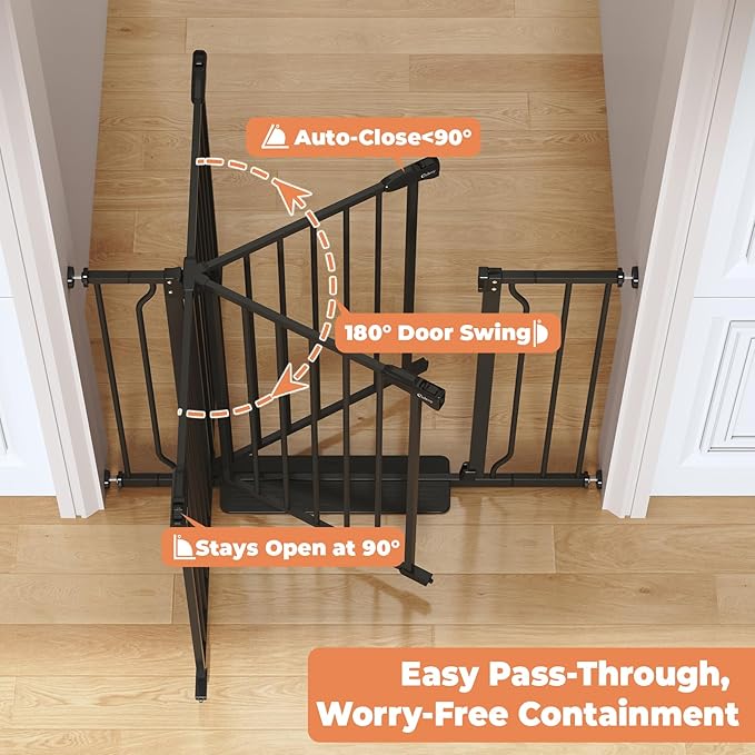 Baby Gate No Drilling, 29"-40" Dog Gate Indoor for Stairs & Doorways | Auto Close, Pressure Mounted Adjustable Pet Gate Indoor, Easy Walk Through Child Gate for Baby & Pet Stroller Friendly, Black