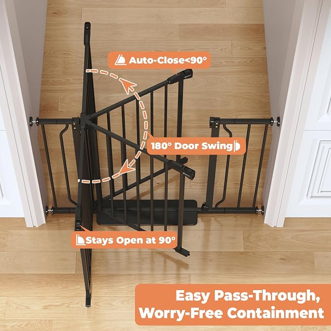 34" Tall Baby Gate No Drilling, Auto Close Dog Gate Indoor, Black | for Doorways & Stairs, Pressure Mounted 29"-40" Wide Pet Gate, Easy Walk Through Stair Gate for Baby & Pet Stroller Friendly