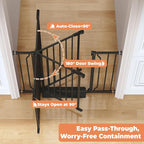 34" Tall Baby Gate No Drilling, Auto Close Dog Gate Indoor, Black | for Doorways & Stairs, Pressure Mounted 29"-40" Wide Pet Gate, Easy Walk Through Stair Gate for Baby & Pet Stroller Friendly