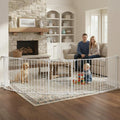 Mumeasy 126" Extra Wide Baby Gate for Doorways, Stairs & Fireplace, Indoor | Auto Close Safety Dog & Pet Gate with Walk Thru Door, Childproof Fence for Hallway Kitchen House Outdoor,5 Metal Panels,White