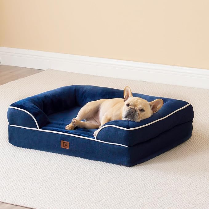 EHEYCIGA Orthopedic Dog Beds Large Sized Dog, Waterproof Washable Pet Bed | Non-Slip Bottom and Egg-Crate Memory Foam XL Dog Couch Bed with Washable Removable Cover, Navy