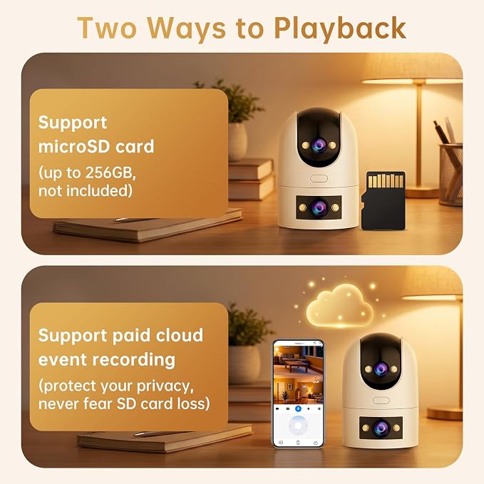 JOOAN 2K Dual Lens Indoor Outdoor Security Camera, 5GHz/2.4GHz WiFi, PTZ Auto Tracking, Motion Detection, 2-Way Audio, IP66 Waterproof, for Baby/Dog/Cat/Elderly, Multi-User Shared