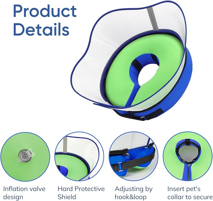 Supet Raised Inflatable Dog Cone Collar to Stop Licking, Soft Dog Cone Alternative for Small Medium Large Dogs, Doggie Donut Collar After Surgery