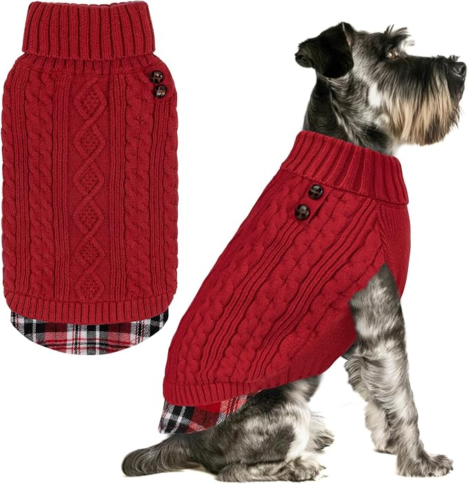 KYEESE Dog Sweater Turtleneck Thick Knit Pullover for Cold Weather | Stretchy Fit, Lightweight & Warm, Cozy Knit Comfort, Classic Plaid Design, Gentle on Sensitive Skin, Comfortable Daily Wear
