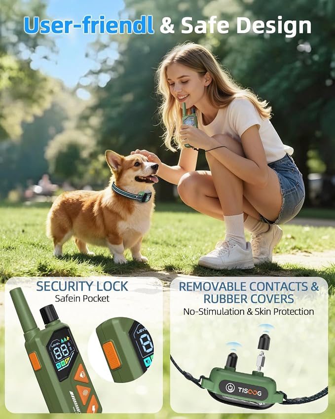 3300ft Dog Shock Collar with Remote Control, IPX7 - Green | 4 Training Modes, Security Lock, Extremely Long Battery Life, Waterproof, Rechargeable E-Collar for Small Medium Large Dogs