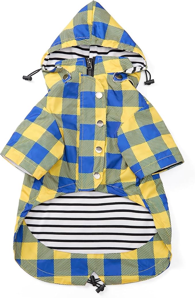 Dog rain Coat Waterproof Raincoat Puppy Jacket with Legs Buttons Zipper Hood Drawstring Fit for Yorkie Terrier Schnauzer Poodle Border Collie Labrador Golden Retriever 8lbs to 80lbs Yellow XS