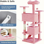 DUMOS 54 Inch Cat Tree Tower with Scratching Posts, Pink | Multi-Level Pet House for Large Cats with 2 Condos, Scratching Posts, Round Platform, Small Ladder and Toys
