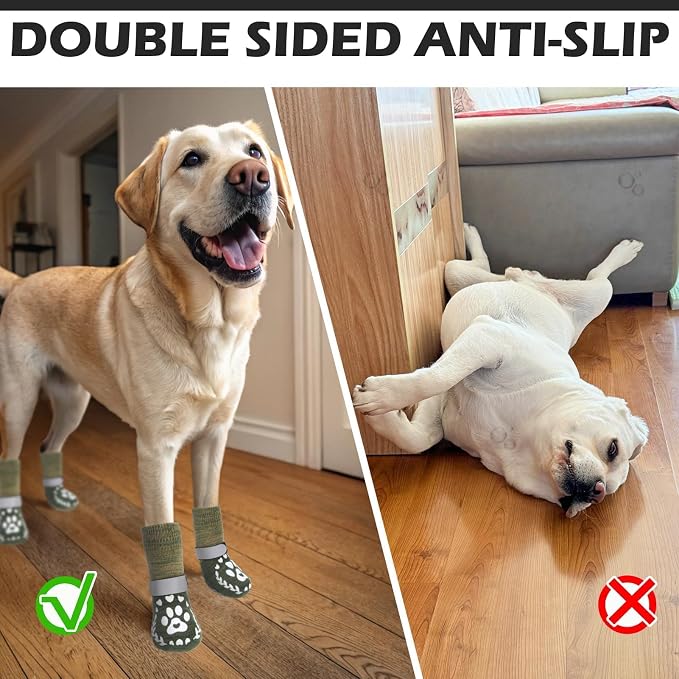 EXPAWLORER Dog Socks to Prevent Licking and Slipping, Summer Dog Shoes for Hot Pavement, Paw Protectors Boots for Hardwood Floors Anti-Slip, Dog Booties for Small Medium Large Senior Dogs, Green XL