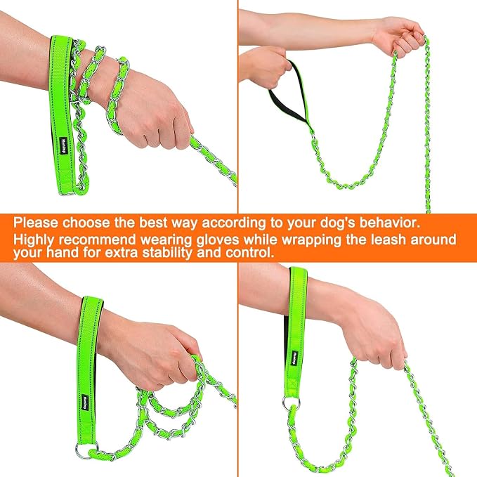HOMIMP Chew Proof Dog Leash for Medium Large Dogs, Reflective 6 FT Heavy Duty Metal Chain Dog Leashes with Soft Padded Handle, Anti Bite Durable Rope Leashes for Pitbull, Non Chewable