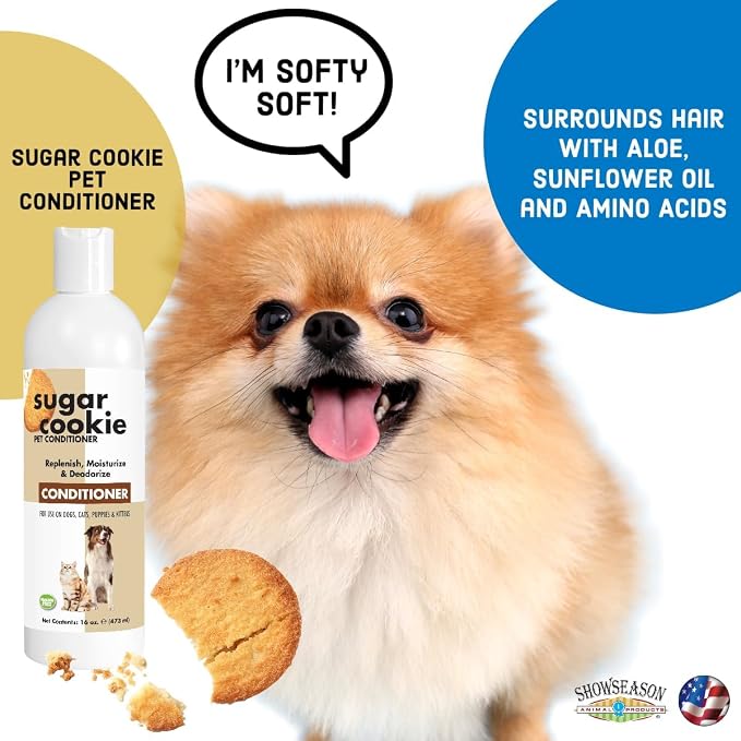 Showseason® Sugar Cookie Pet Conditioner 16 oz | Long-Lasting Odor Eliminator | Paraben-Free | Biodegradable and Non-Toxic | Made in USA