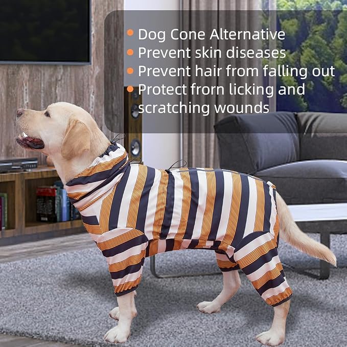 Dog Pajamas for Large Dogs,Extra Large Stretch, Suitable for Adult, Medium-Sized Dogs, Large Pet Jumpsuit Four-Legged Dog Clothes, Pet Clothing. (Yellow-Black Bar, 3XL)