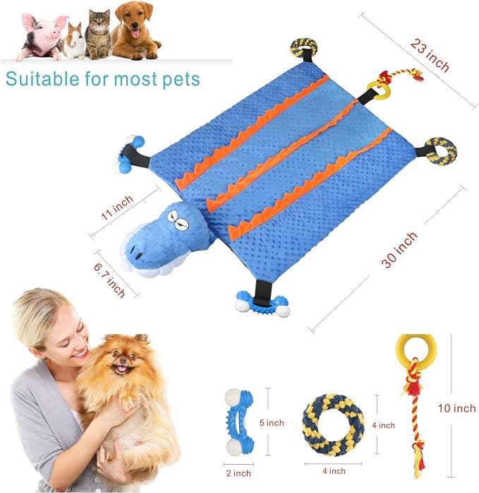 Idepet Dog Play Mat,Puppy Toy Mat with Chew Toys Multiple Dog Puzzle Interactive Toy Pet Playing Mat for Small Medium Dogs Cats,All-in-One (Crocodile) | Dog Puzzle,Interactive Toy Pet Bed,for Small Medium Dogs Cats,All in one