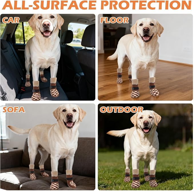 EXPAWLORER Dog Socks to Prevent Licking Paws with Grippers for Hot Pavement | For Hardwood Floors Anti Slip, Reflective Dog Boots & Paw Protectors Shoes Booties with for Senior Small Medium Large Dogs L