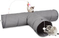 Ownpets 12" Large Cat Tunnel 3-Way T-Shape Oxford Fabric for Large Cat | Silent oxford fabric no noise, expandable 3-channel design, with plush ball ,feather wand, peek hole, for multi-cat household