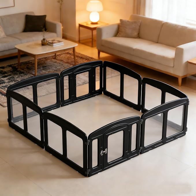 Clear Dog Playpen Expansion Kit - Height 24 Inch, 2 Panels - Black