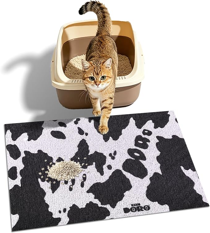 Doro Cat Litter Mat 23x15 Inch Waterproof Litter Trapping Mat | Original Cow Pattern Design, Regular Size, Durable PVC, Easy to Clean, Urine-Proof