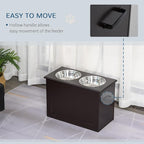 PawHut Raised Pet Feeding Storage Station for Large Dogs, Coffee | with2 Stainless Steel Bowls Base for Other Large Pets