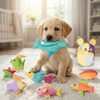 32-Pack Small Squeaky Dog Toys Bulk, Cute Fruits & Animal Stuffed Plush Puppy Toys, Soft Teething Toy Bundle for Small Medium Dogs & Puppies