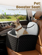 Dog Car Seat for Small/Medium Dogs, Elevated Dog Booster Seat with Memory Foam Cushion for Dogs Under 35lbs, Detachable Washable Pet Car Seats with Storage Pockets & 2 Safety Belts (Grey)