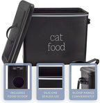 AuldHome Design Farmhouse Cat Food Container (Black) Enamel Look Rustic Cat Food Bin with Scoop