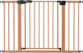 Babelio Pressure Mounted Baby Gate for Stairs, 29-48" Wide Dog Gate Indoor | Triple-lock system; Auto-close; 200N impact tested; Easy install for Doorways, Kitchen, Hallway, Brown Wood Pattern