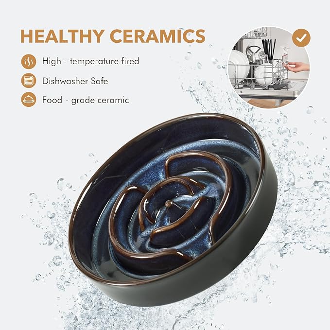 Havniva Raised Slow Feeder Dog Bowls, Elevated Dog Bowls Slow Feeder | 1.6 Cups Ceramic Dog Bowl Elevated with Acacia Wood Stand, Raised Dog Food Bowl, Puzzle Slow Feeder for Medium Dogs, Non-Slip