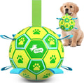 QDAN Dog Toys Soccer Ball, Durable Dog Balls with Strap for 20-40 lbs Dogs | 6 Inch Puppy Water Pool Toy, Durable Rope Toys for Dogs, Outdoor Herding Balls for Small Medium Dogs, Dog Gifts, Green