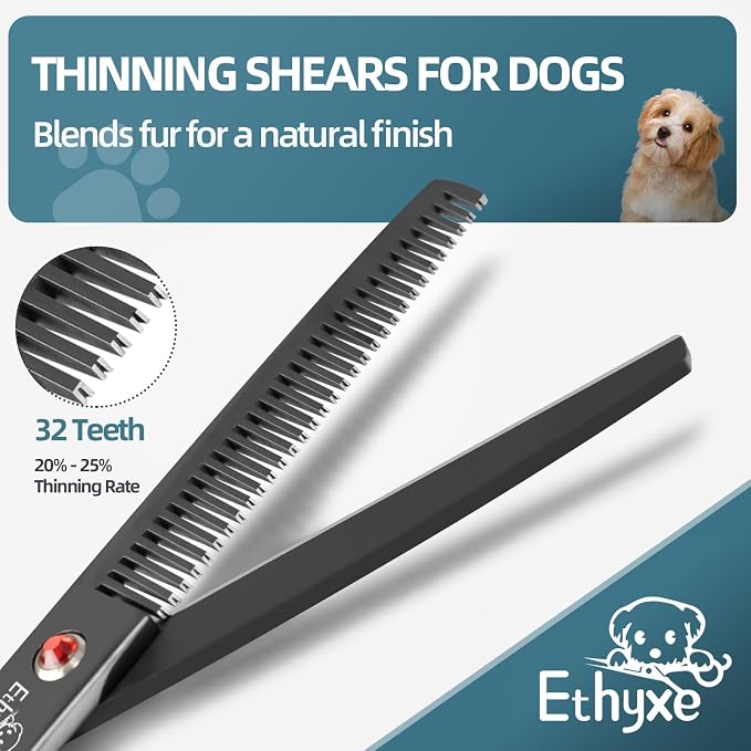7-Inch Dog Grooming Scissors Set, 4-in-1 Pet Shears Kit | Straight, Curved, Thinning & Chunkers, Includes Comb for Home & Professional Grooming