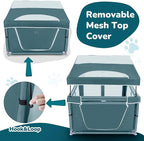 Dog Kitten Playpen with Cover, 42x42 x25.5 Puppy Playpen for Small Pet with See-Through Topper Proof, Green