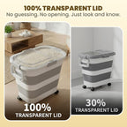 HOYTAMDA 25-35Lbs Rice Container,Collapsible Food Storage Container Wheels | Rice Storage Container with Transparent Airtight Lid,Handle,Small Bin&Scoop,Rice Dispenser for Flour Sugar Grain Dog Cat