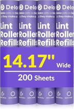 DELOMO 14.17” Large Lint Roller Refills, 4 Packs, 200 Extra Sticky Sheets | Sticky Roller Refills, Easy Tear Sheets, Compatible Only with DELOMO 14.17” Lint Roller, Floors, Carpets, Couches, Pet Hair