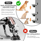 Hamiledyi 2 Pack Wall Mounted Elevated Dog Bowls - Adjustable Height Stainless Steel Raised Food & Water Bowls with Collapsible Stand for Medium & Large Dogs & Cats (M)