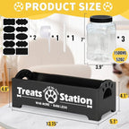 Dog Treat Container Dog Food Storage Container for Countertop, Cat Food Storage Container with 3 Plastic Dog Treat Jar, Dog Food Storage Container for Dog and Cat, Black Wooden Dog Food Container