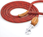 Mile High Life Dog Leash with Genuine Leather Connection, 6 FT/5 FT/4 FT | Rope Leash, Heavy Duty 360° Swivel Metal Clasp, for Small Medium & Large Dogs (Red, 60 Inch)