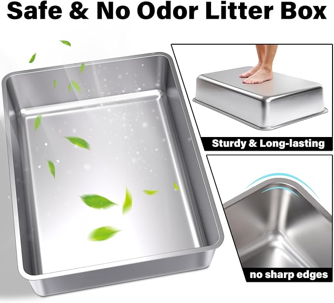 Stainless Steel Litter Box, Metal Cat Litter Box XXXL | 28" X 20" X 6", Extra Large Steel Litterbox for Big Cat, Multiple Cats, No Smell, Non Stick, Easy Cleaning