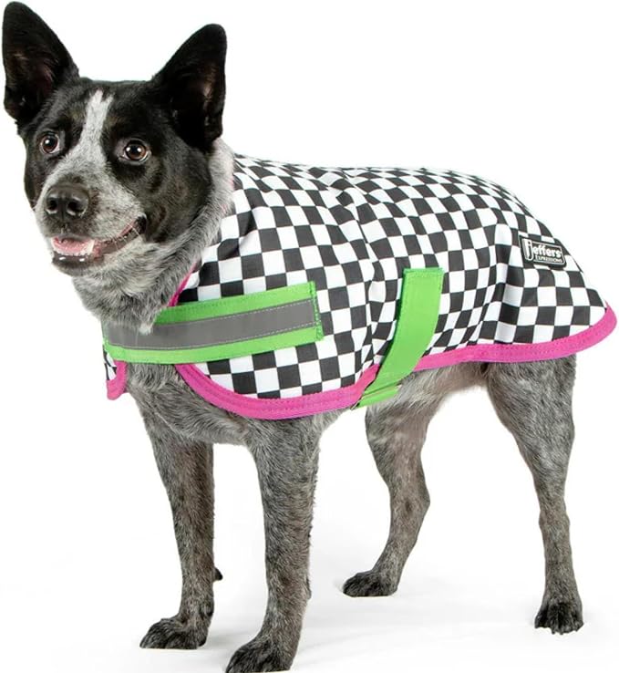 Jeffers Expression Dog Coat Waterproof Ripstop Winter Jacket 28" – 240g Insulated Blanket, Adjustable Belly & Chest Straps, Reflective Strips, Small to Large Breeds, Outdoor & Travel - Party Cheetah