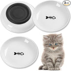 Cat Food Bowl, Whisker Friendly Ceramic Cat Bowls with Nonslip Silicone Bottom, Pack of 3 Quiet Dishes and Plates for Feeding Indoor Cats, Kittens and Small Dogs(Fishbone,Shallower)