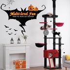 Hey-brother Cat Tree Tower, Adjustable Height, Floor to Ceiling, MPJ091BR | 94.5-106.3 Inches Multi-Level Cat House, Scratching Posts, Plush Condo, Platform, Toy Ball for Indoor Big Cats, Black and Red