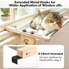 AMOSIJOY Cat Windowsill Perch with Wood & Metal Frame for Large Cat, 27.5in | Solid Wood Frame, Easy to Adjust, Washable Berber Fleece Cover, No Suction Cups Cat Window Seat for Windowsill, Bedside
