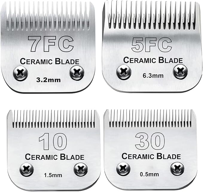 Dog Grooming Blades Compatible with Andis Clipper/Oster A5/Wahl KM Series | Dog Clipper Blade,Ceramic Blade & Stainless Steel Blade Size:#10+30+7FC+5FC,Silver,3 Count